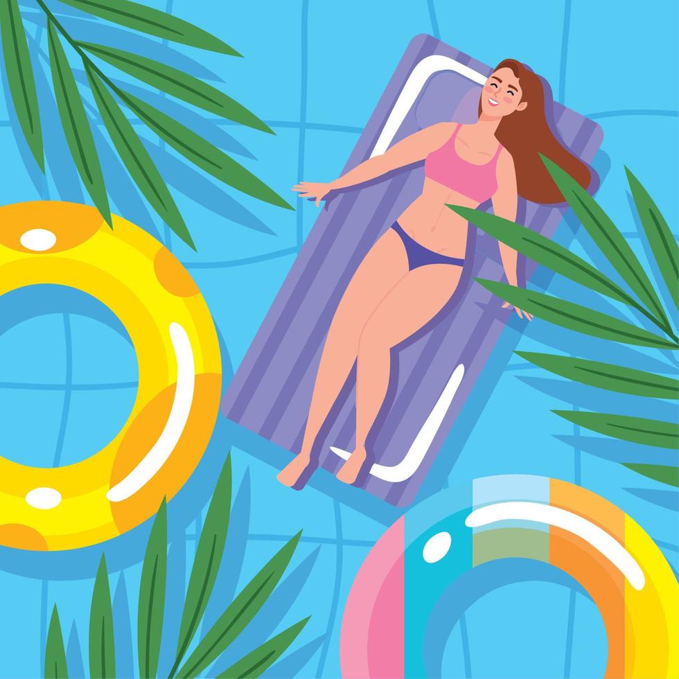 woman in pool airview scene vector