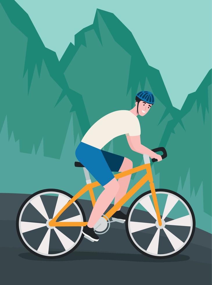 ciclista masculino en el paisaje vector