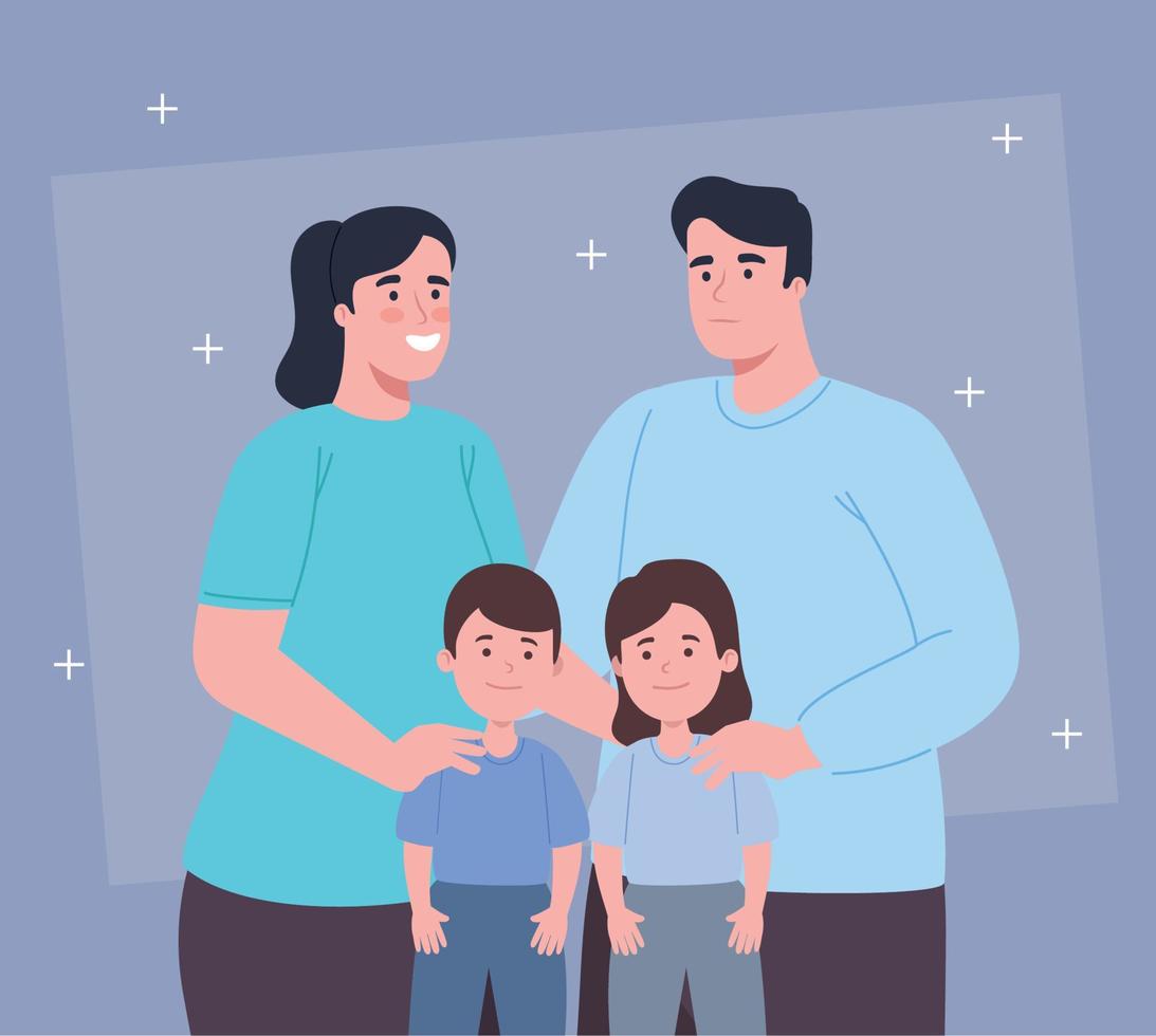 parents couple with kids vector