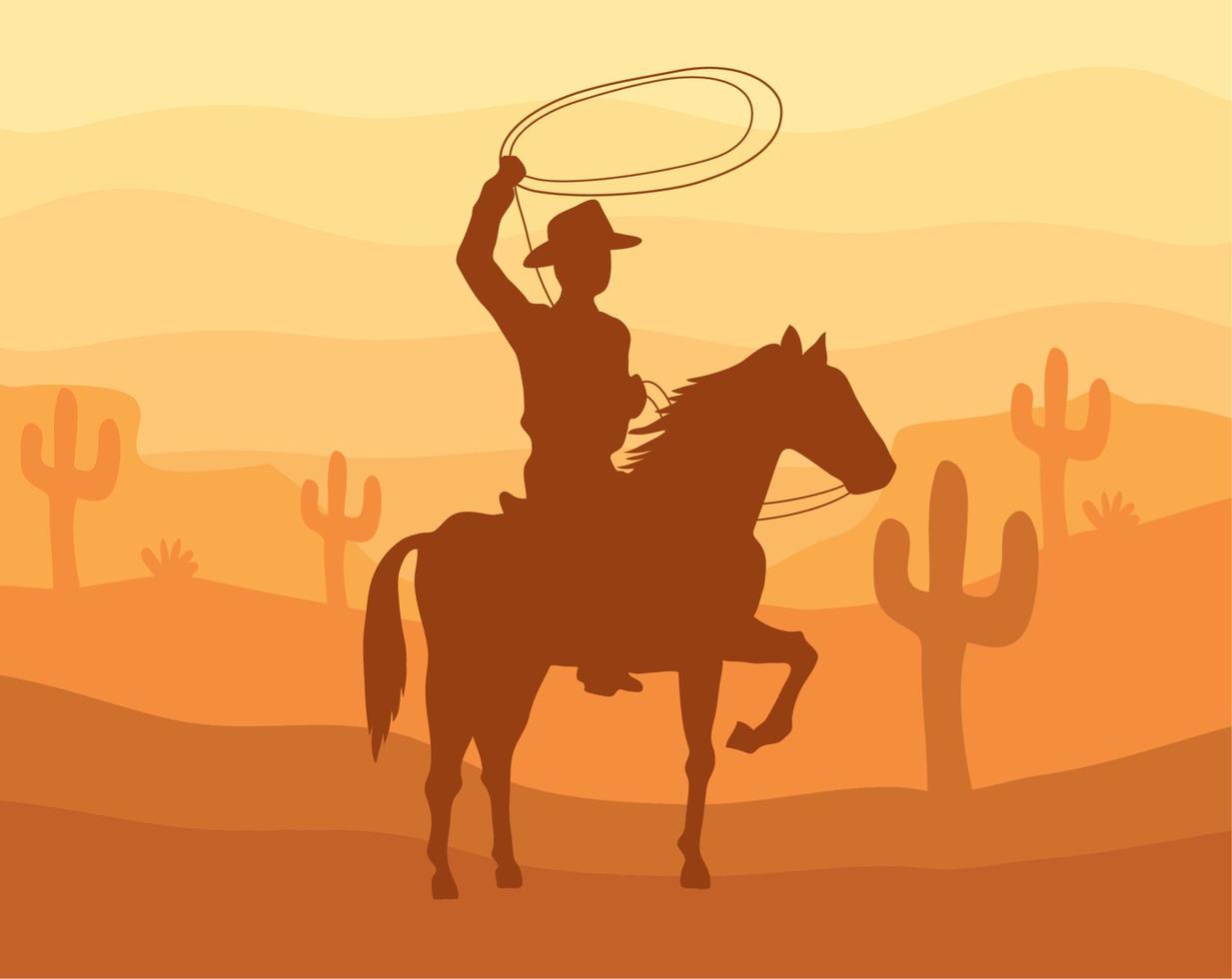 cowboy in horse sunset vector