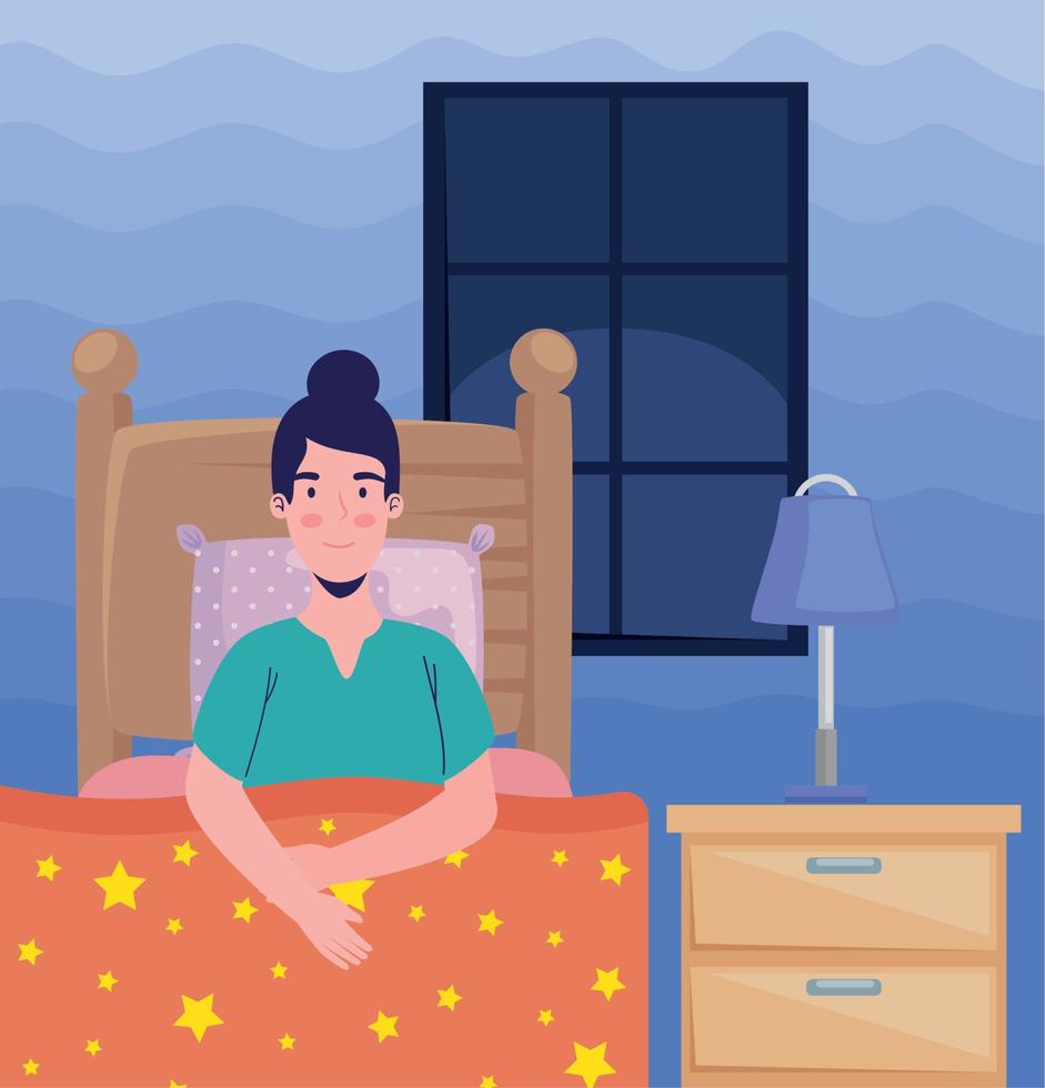 mujer en dormitorio vector