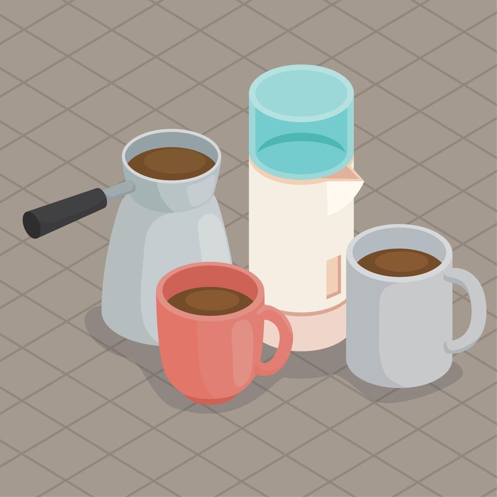 coffee drink utensils isometric vector