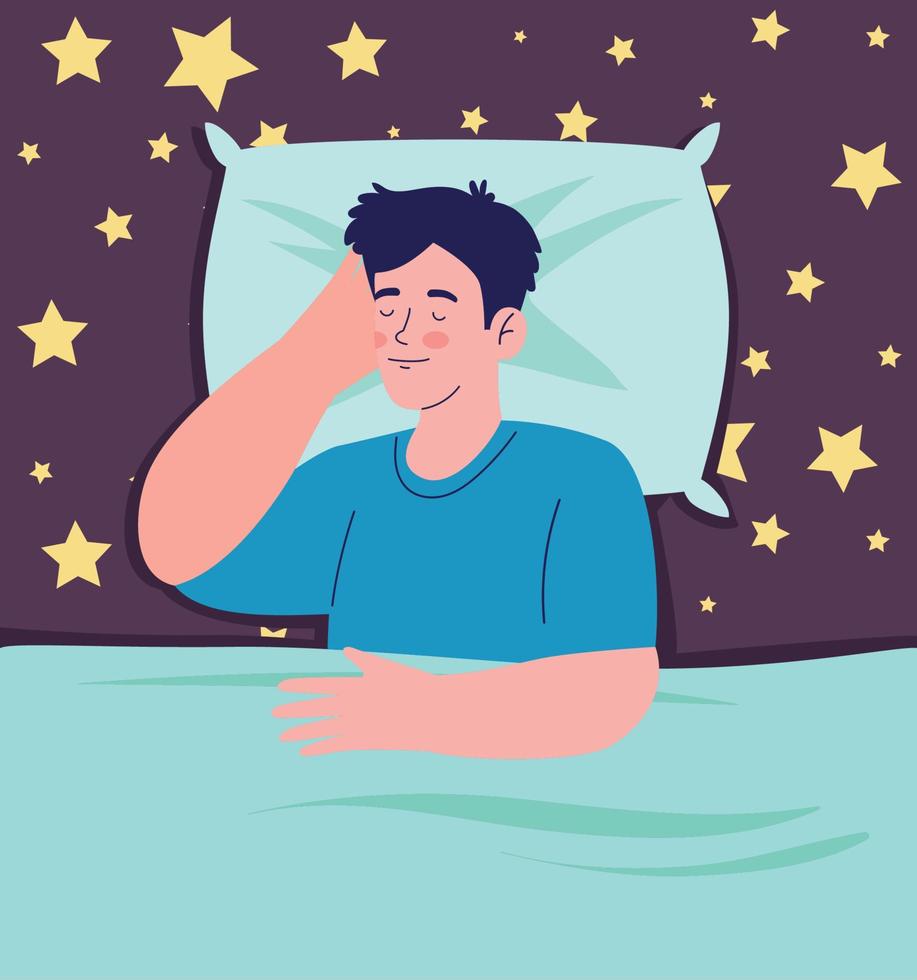 hombre durmiendo con estrellas vector