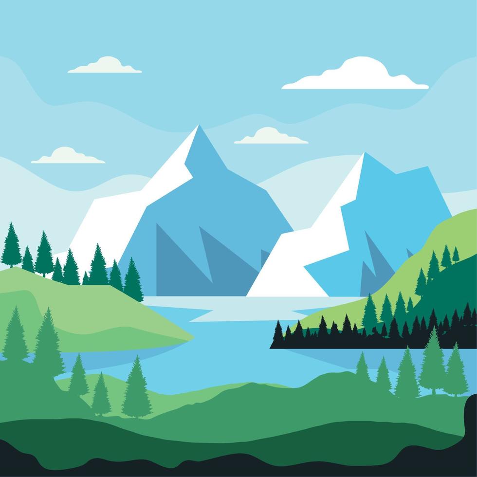 river and mountains landscape vector