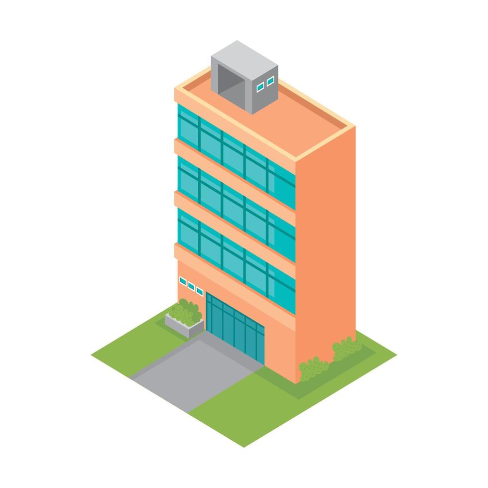 orange building isometric construction vector