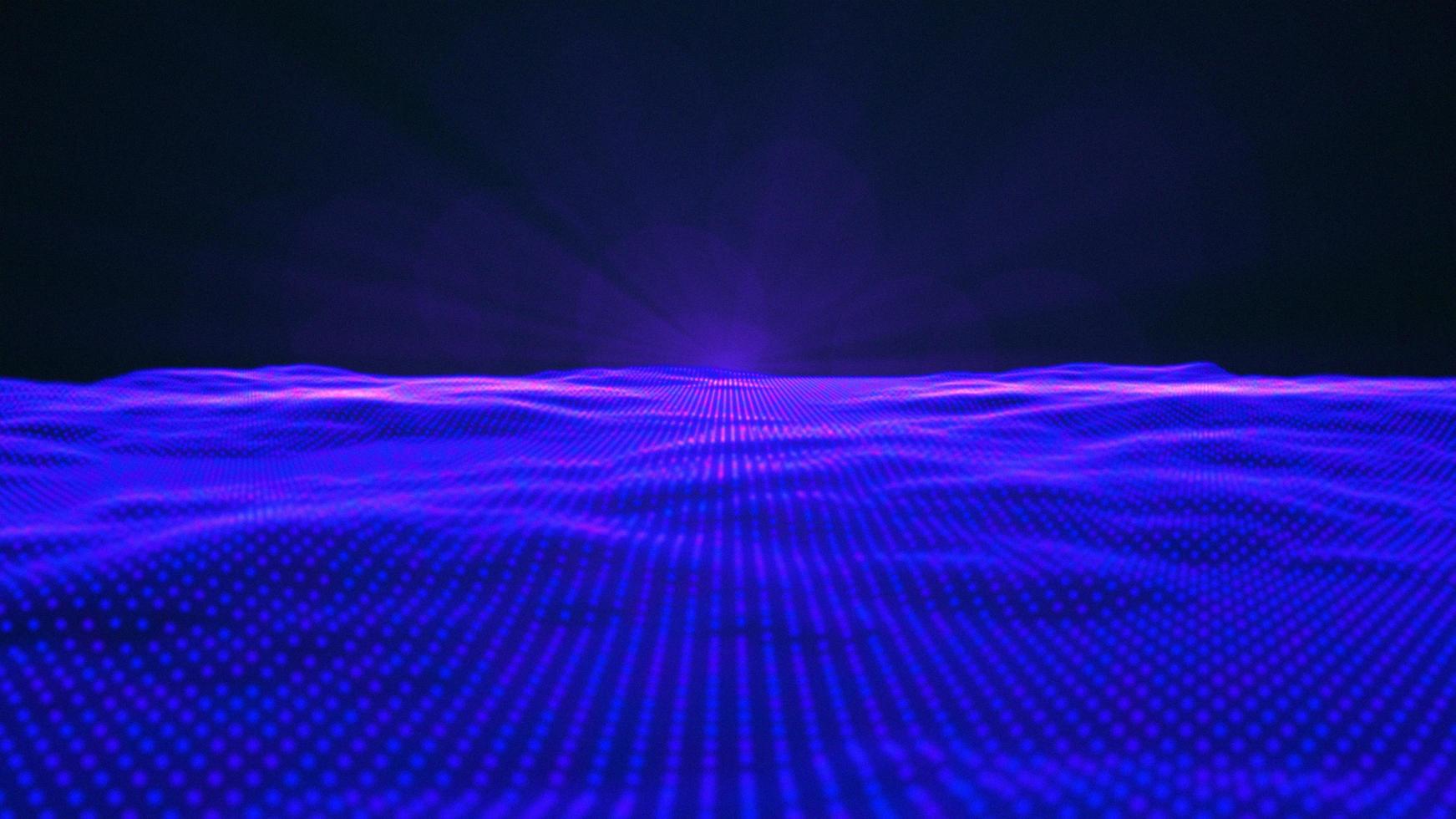fondo de láser de luminancia brillante de animación de realidad virtual azul, línea horizontal de tecnología abstracta resplandor de luz púrpura, fondo de pantalla de estilo geométrico de internet de galaxia de los años 80 foto