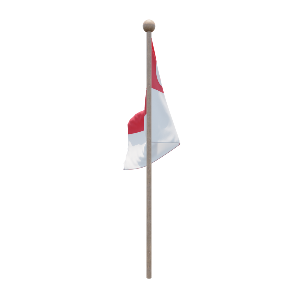 Singapore 3d illustration flag on pole. Wood flagpole png