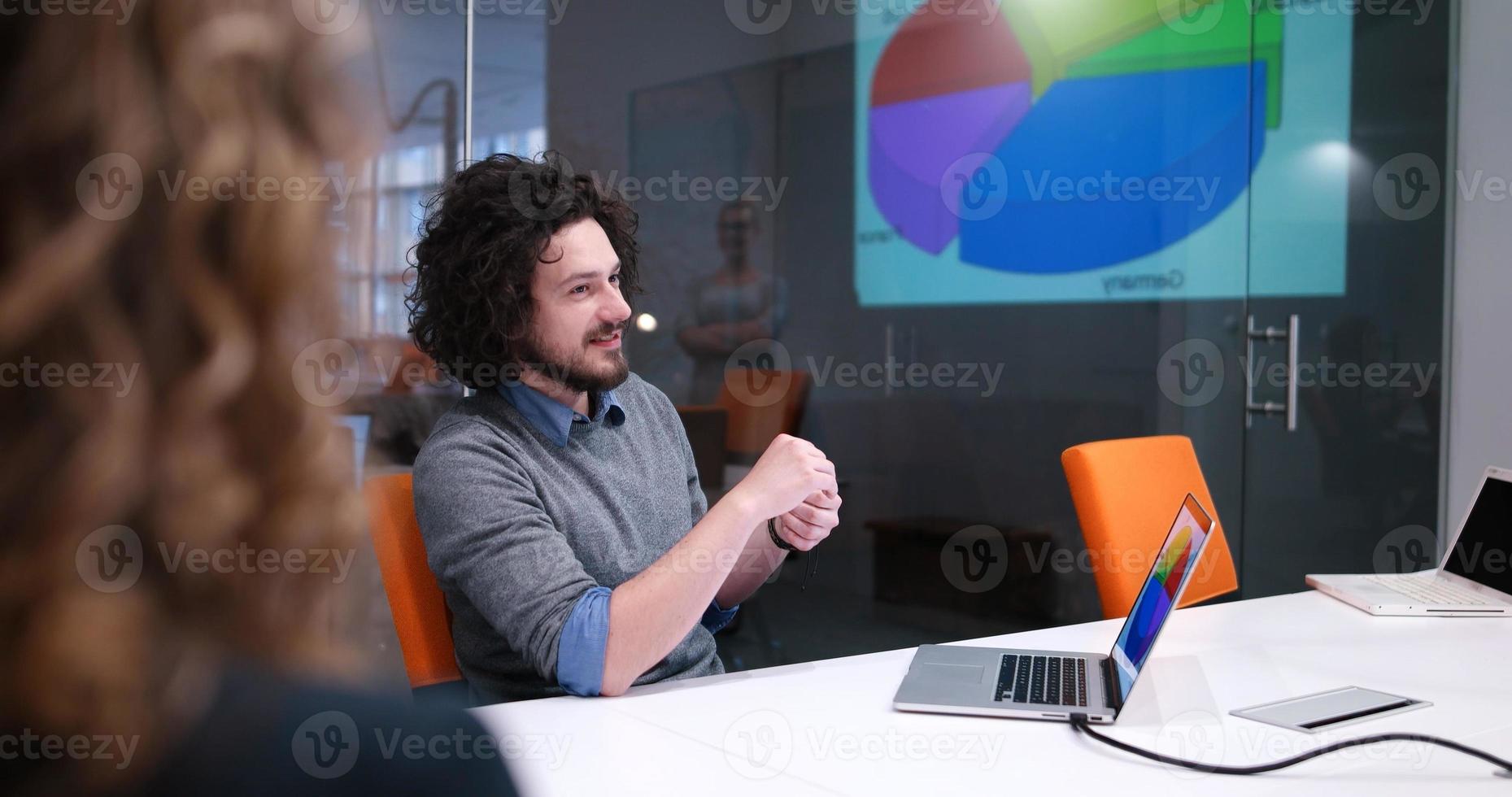 Startup Business Team At A Meeting at modern office building photo