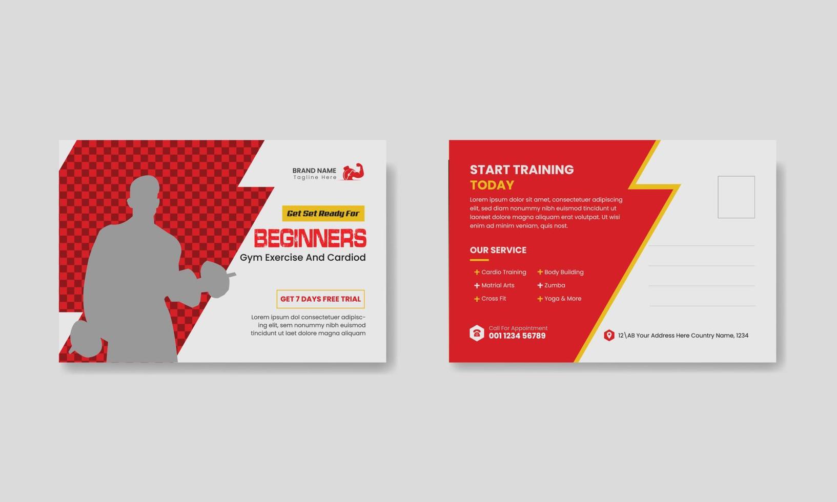 GYM Post card design template. vector