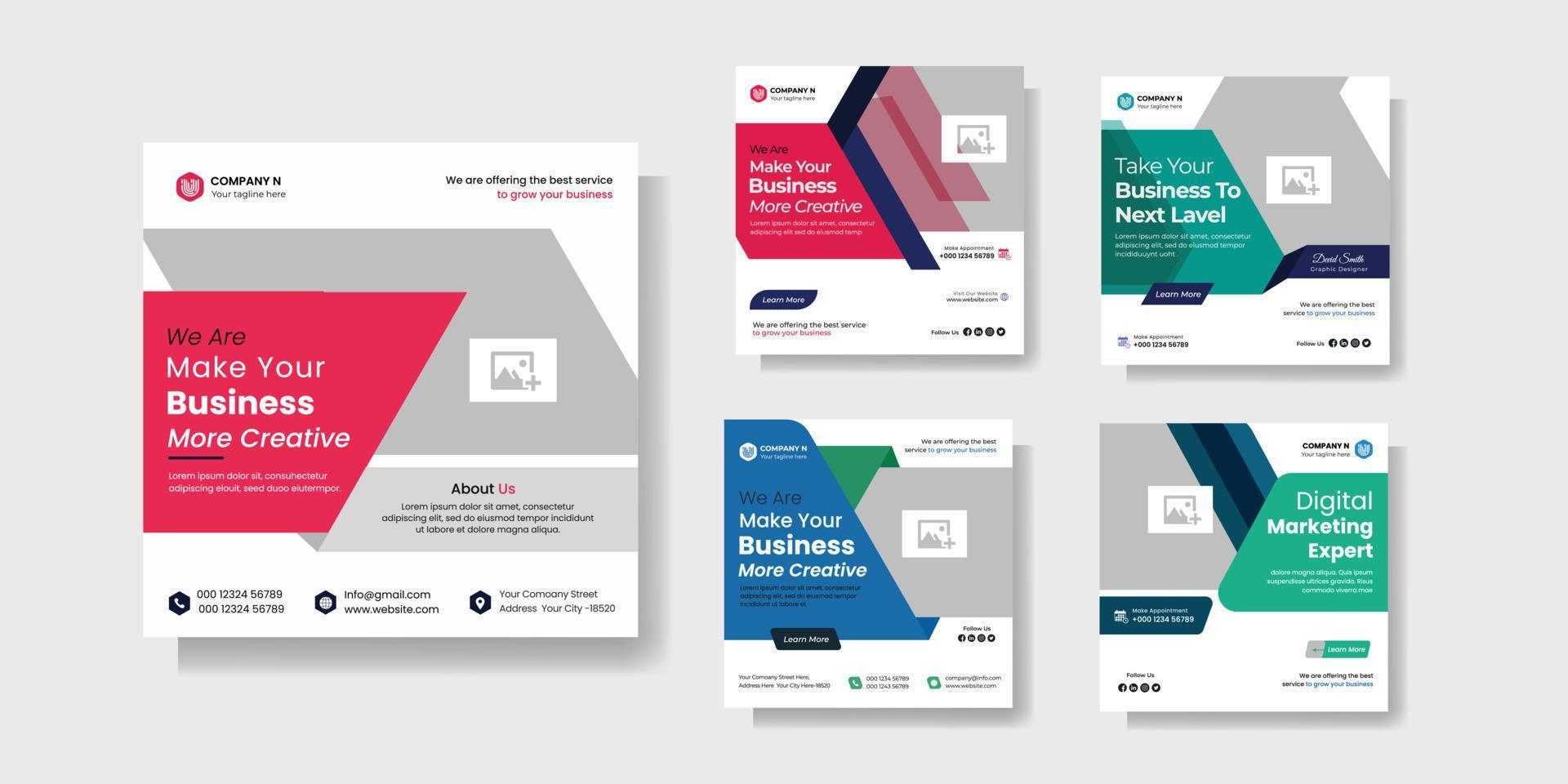 Corporate social post bundle. Webinar Social Media post template. vector