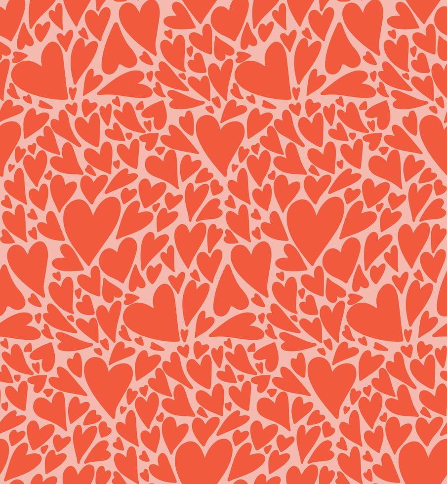 Cute many red hand drawn hearts mosaic seamless pattern vector background. Simple romantic repeat texture wallpaper, textile design