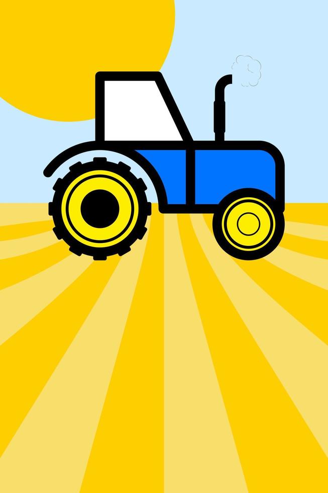 Tractor cultivating the land. Agriculture Colorful poster with copy space. Vector illustration