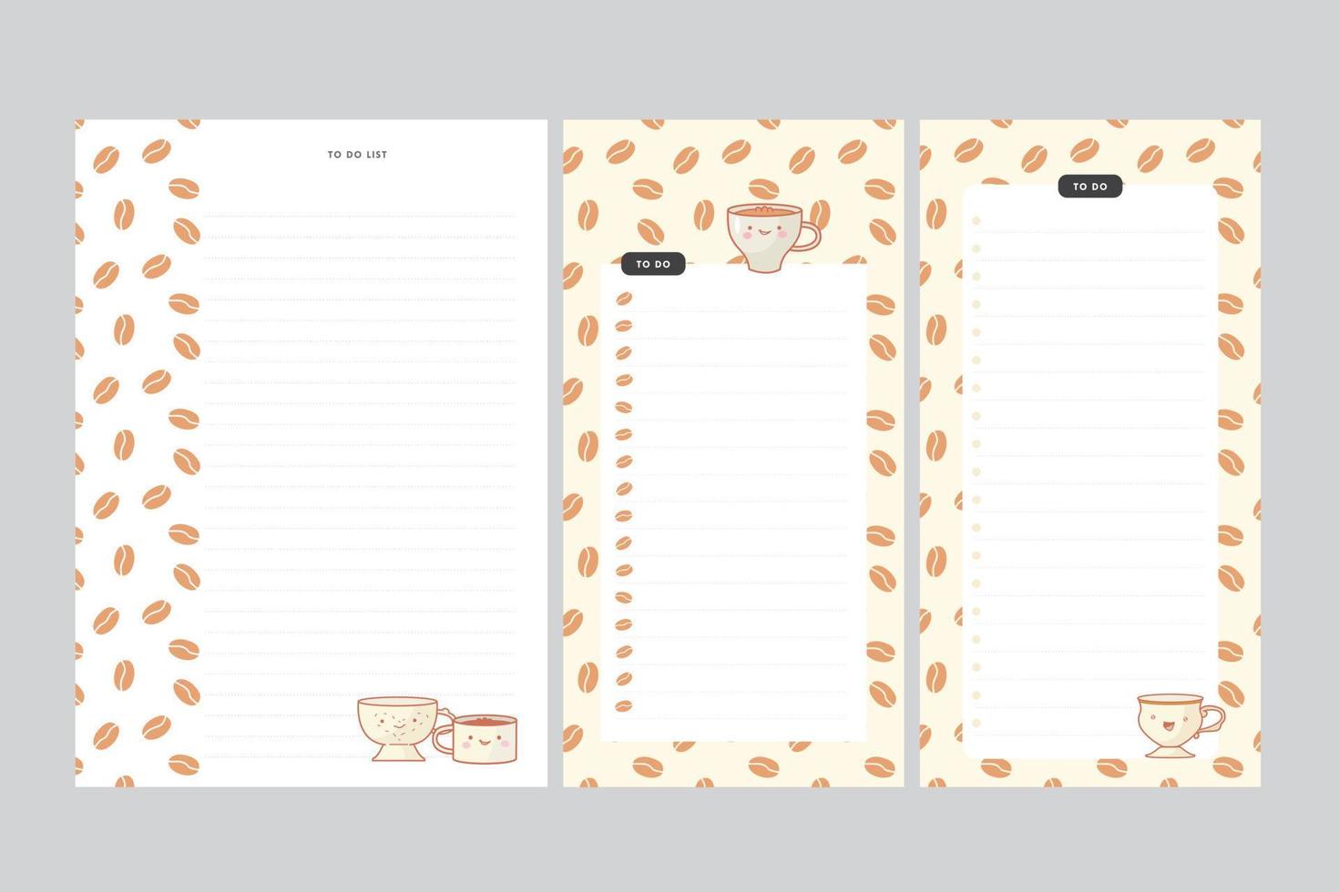 Set of cute blank notepad with cup and coffee. Hand drawn vector illustration. Template paper for sticker note, memo. Cartoon style. Isolated.