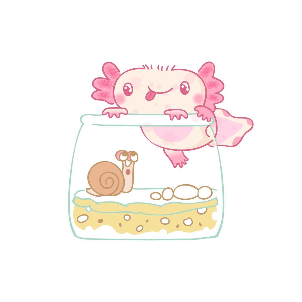 Axolotl clipart digital, Cute Animals aquatic. Kawaii vector illustration