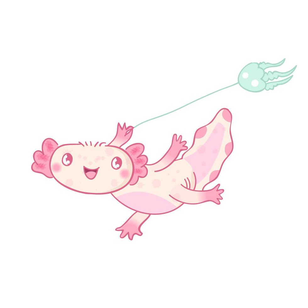 Cute axolotl mascot cartoon vector illustration. Running axolotl