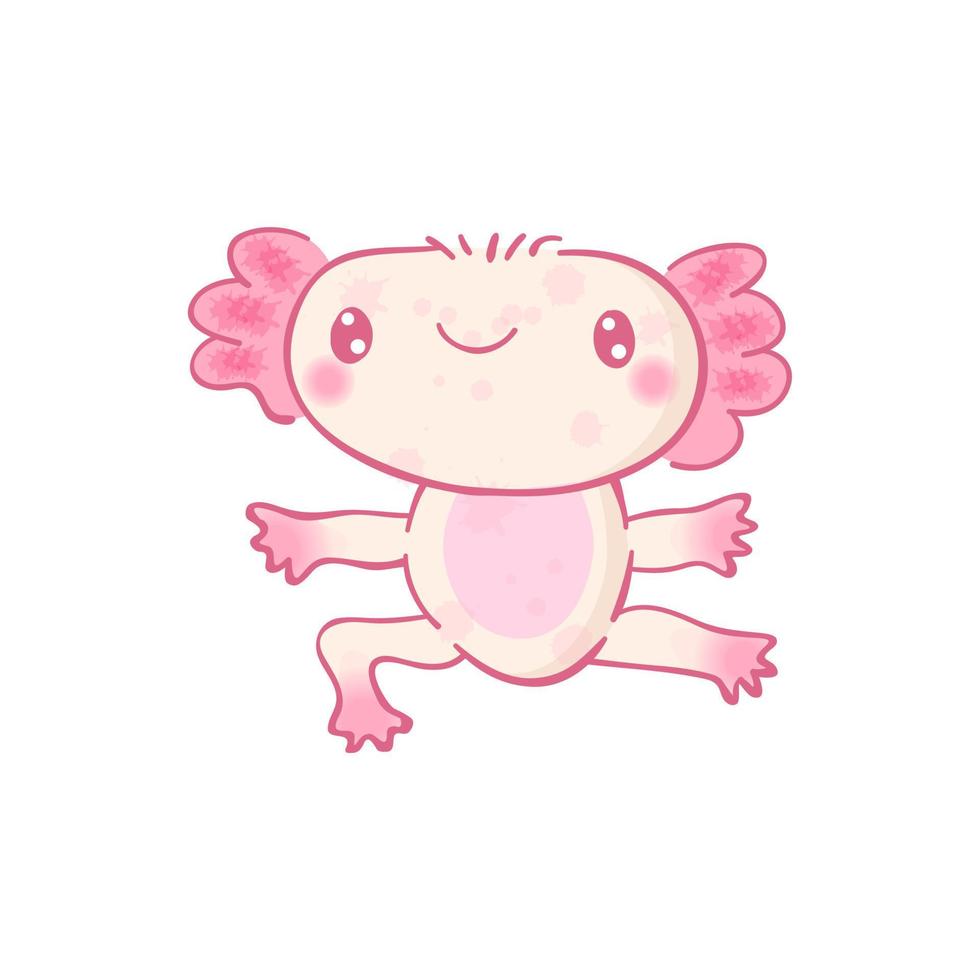 Cute cartoon axolotl character. Kawaii vector illustration