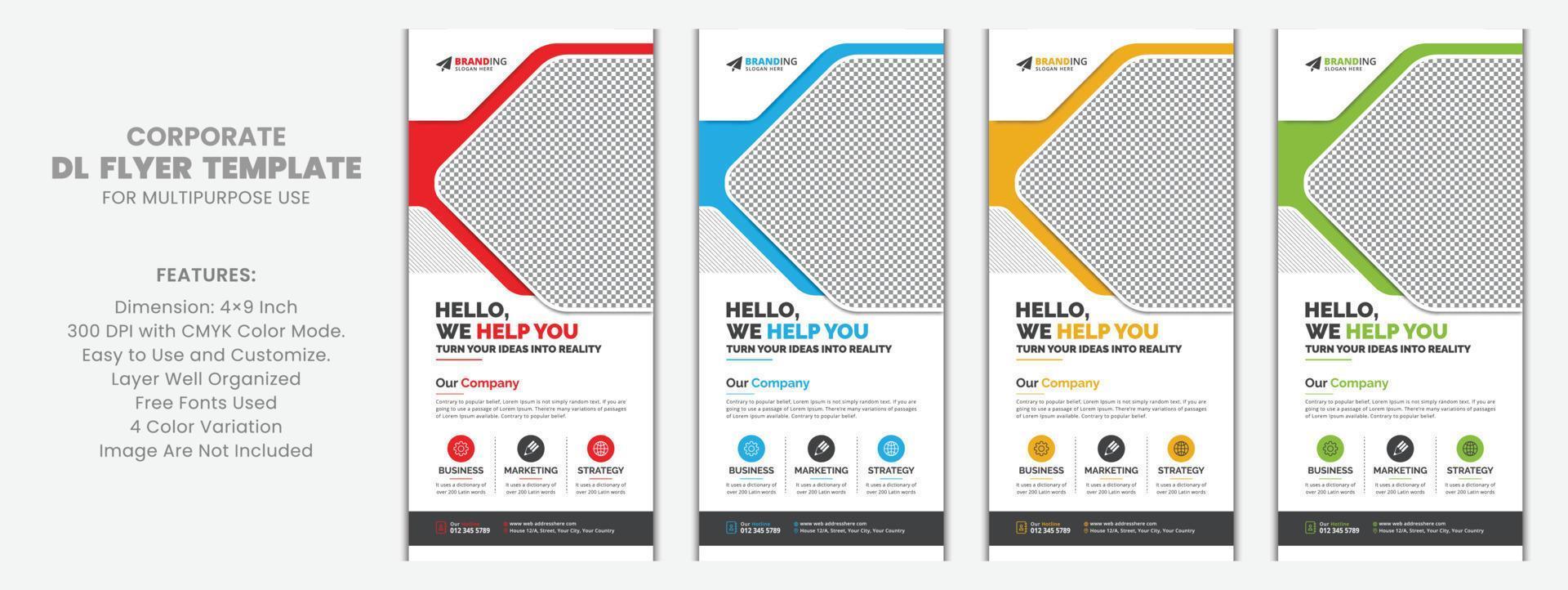 Modern Corporate Business DL Flyer Leaflet Template Sample Unique Concept, Creative Business Rack Card Vector Design Layout for Advertisement, Promotion