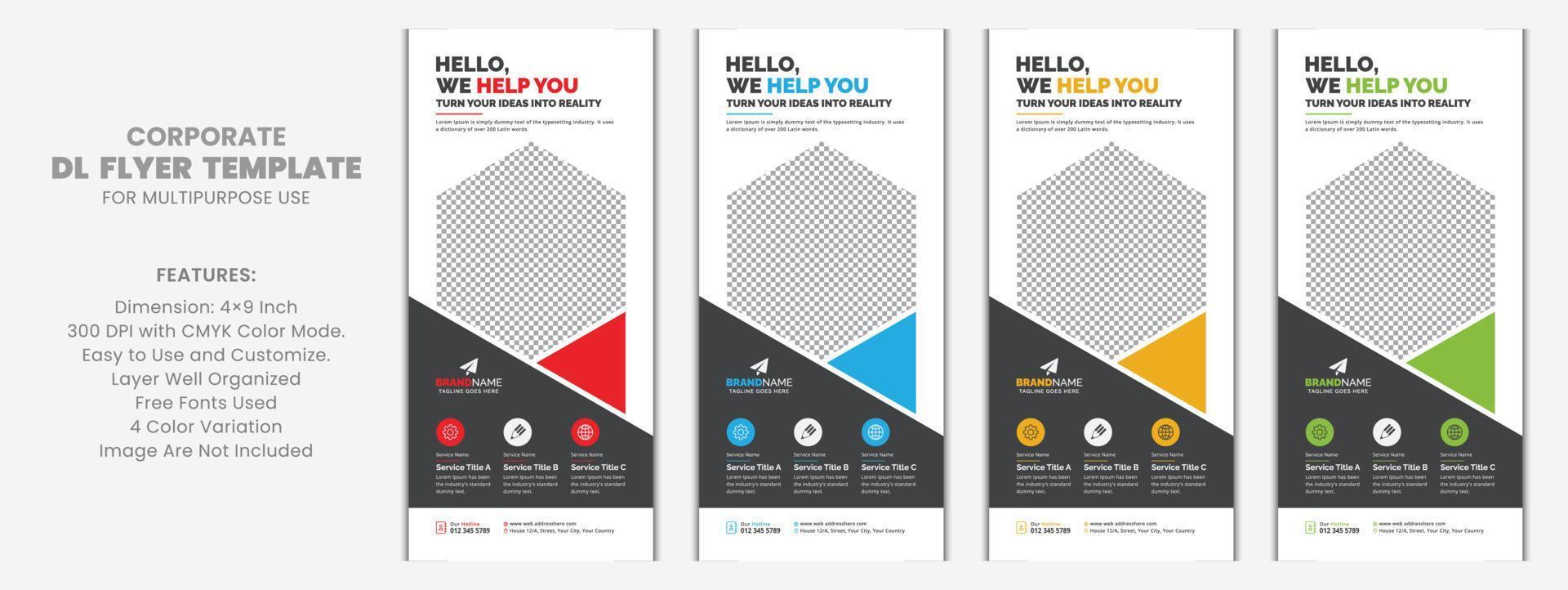 Modern Corporate Business DL Flyer Leaflet Template Sample Unique Concept, Creative Business Rack Card Vector Design Layout for Advertisement, Promotion