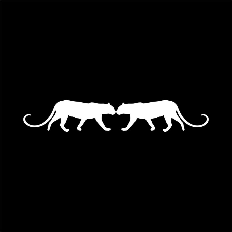 Walking Standing Tiger, Leopard, Cheetah, Black Panther, Jaguar, Big Cat Family Silhouette for Logo or Graphic Design Element. Vector Illustration