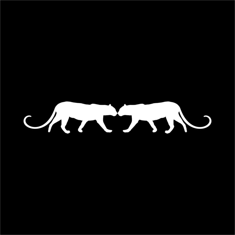 Walking Standing Tiger, Leopard, Cheetah, Black Panther, Jaguar, Big Cat Family Silhouette for Logo or Graphic Design Element. Vector Illustration