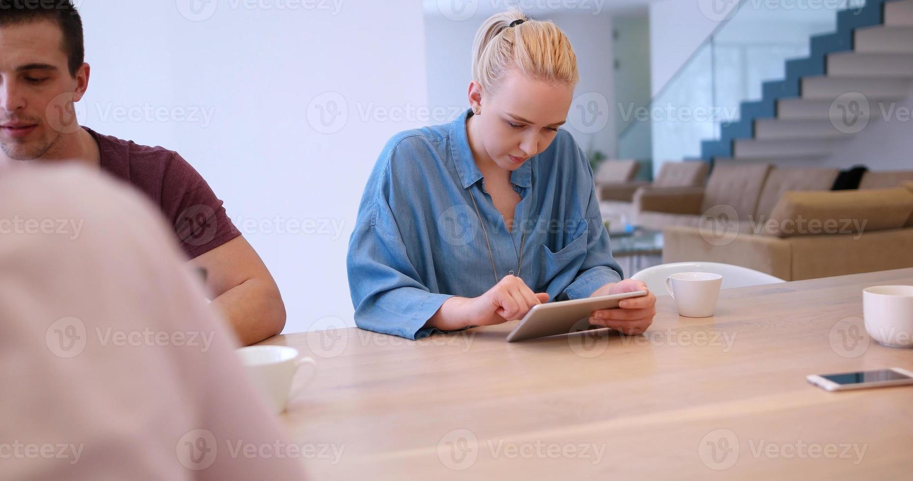 Startup Business Team At A Meeting at modern office building photo