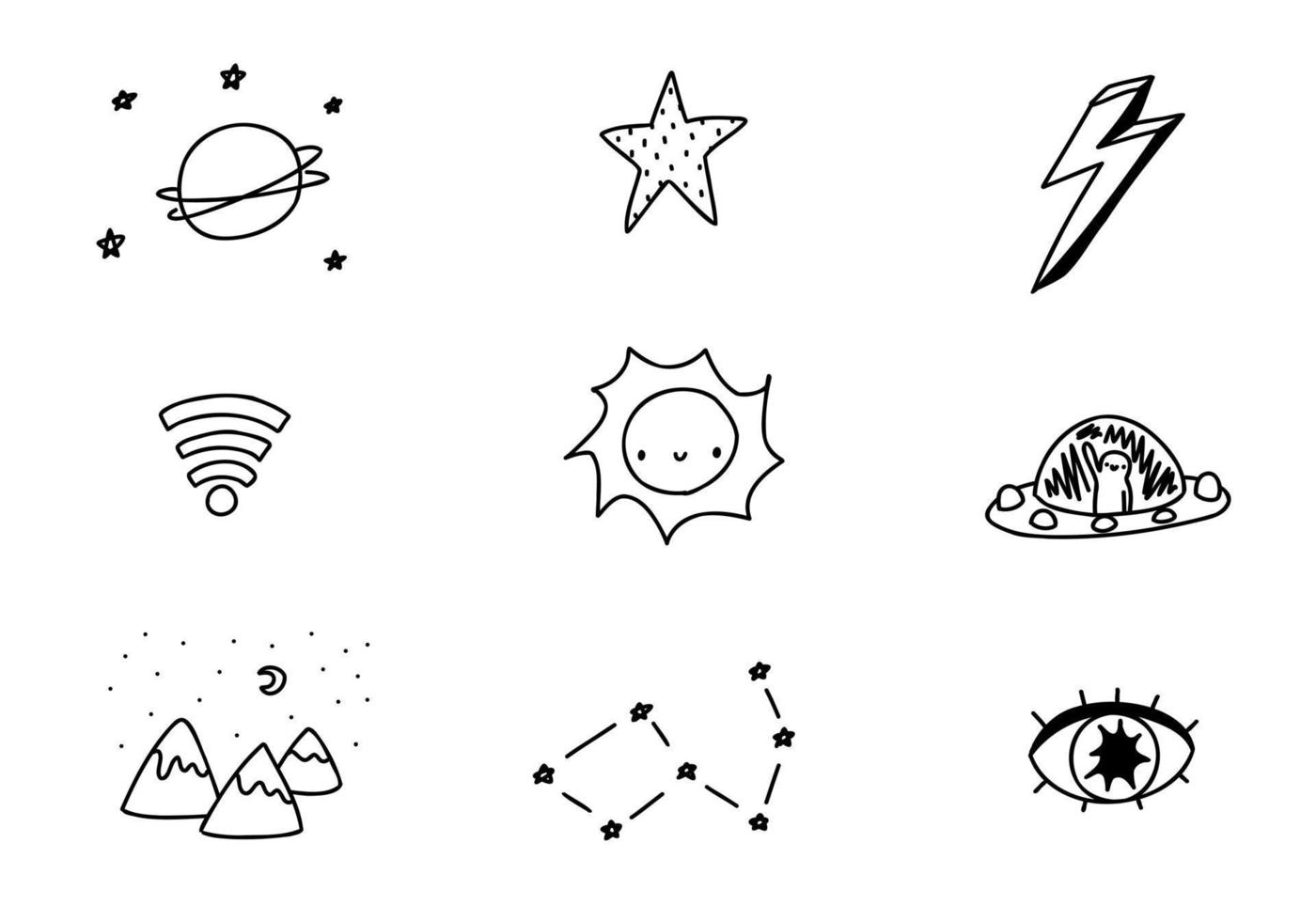 Doodle set, cute scribble isolated, line cosmos elements, sketch collection for background, scrapbooking. vector