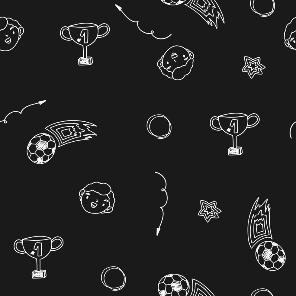 lindo patrón negro de doodle de línea con deporte, fútbol, ganar. fondo transparente tela textil, dormitorio, bebé, niños. vector