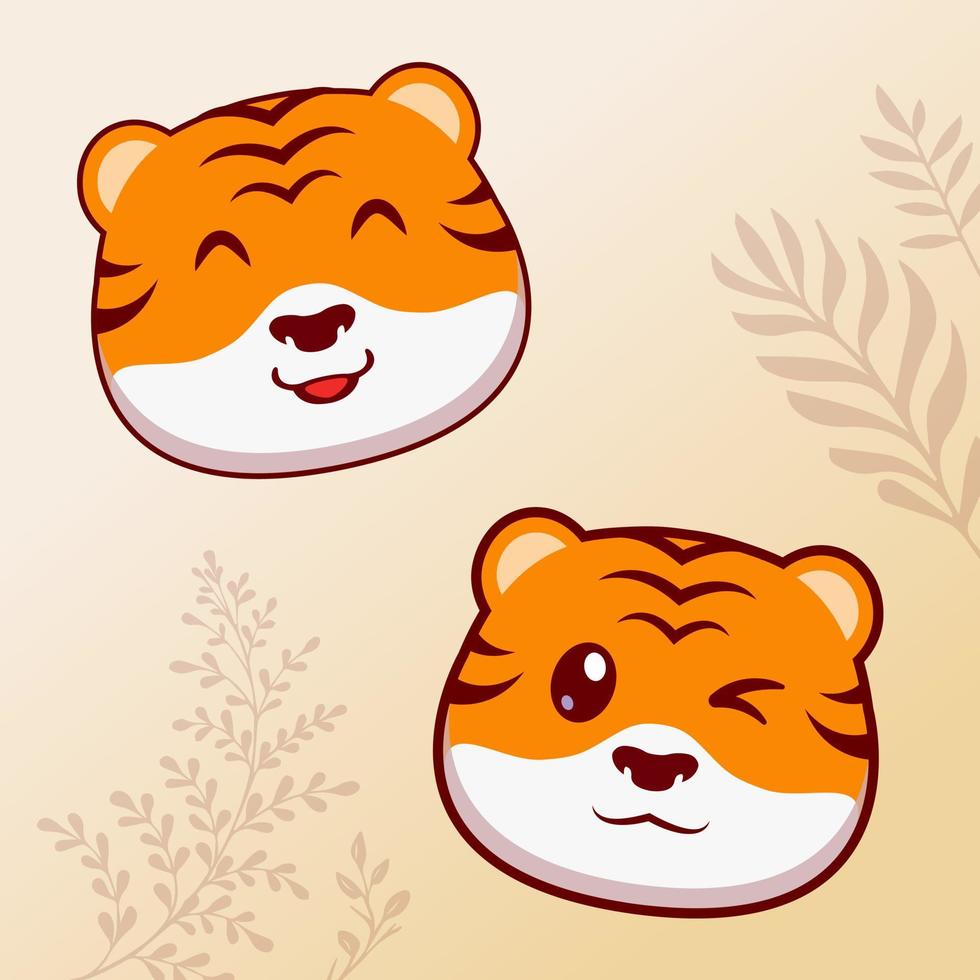 lindo vector de dibujos animados de diseño de cara de tigre. colección de lindo vector de cara de tigre