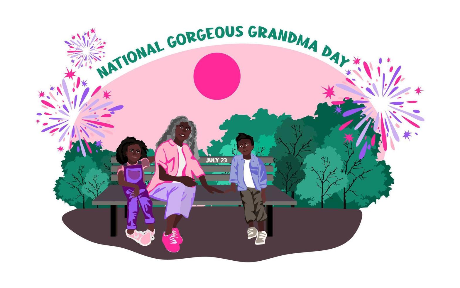 National Gorgeous Grandma Day vector. Stylish African American elderly woman. Happy and smiling elderly woman vector with her grandchild