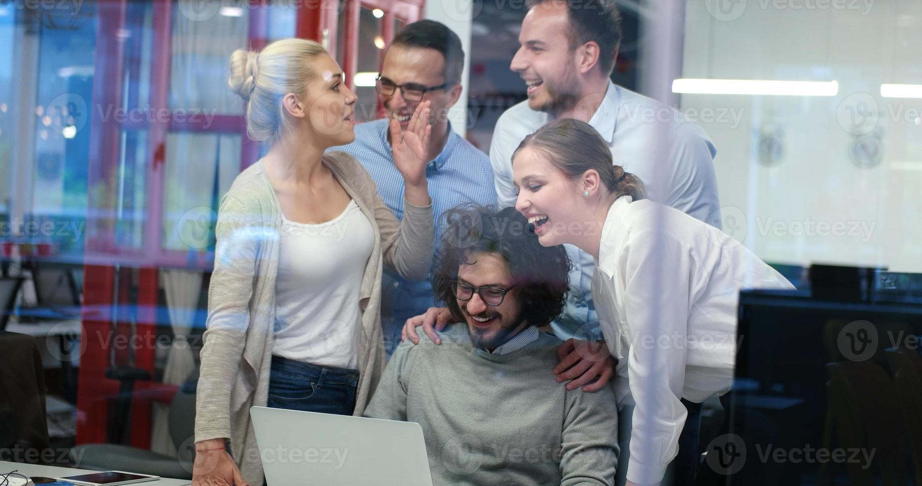 Startup Business Team At A Meeting at modern office building photo