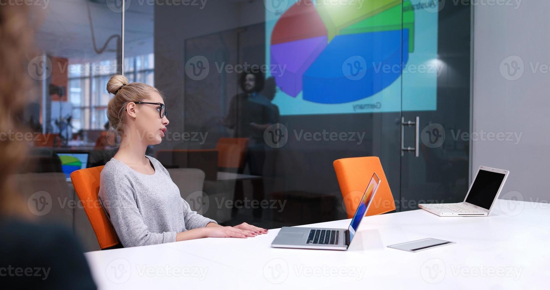 Startup Business Team At A Meeting at modern office building photo