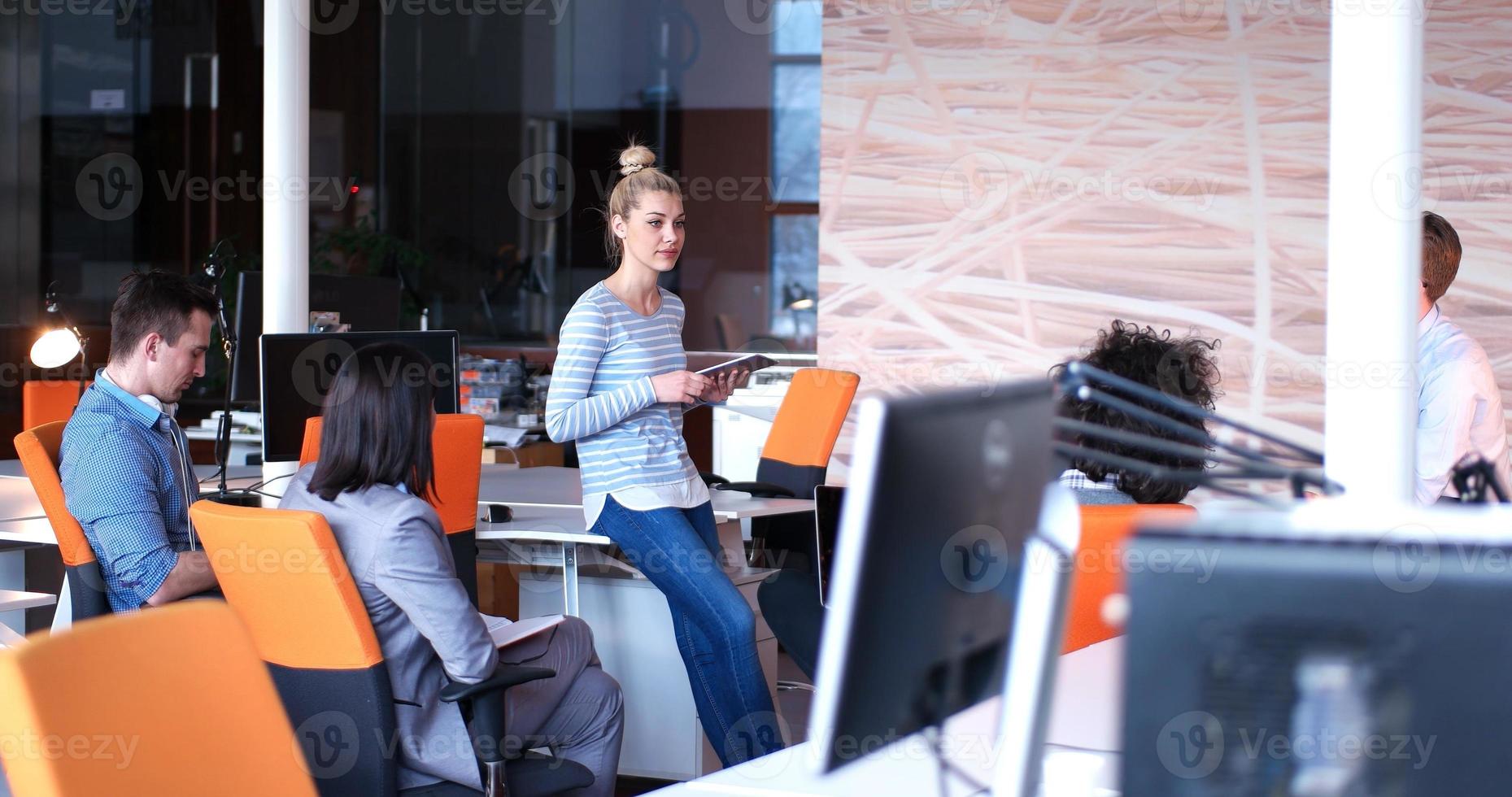 Startup Business Team At A Meeting at modern office building photo