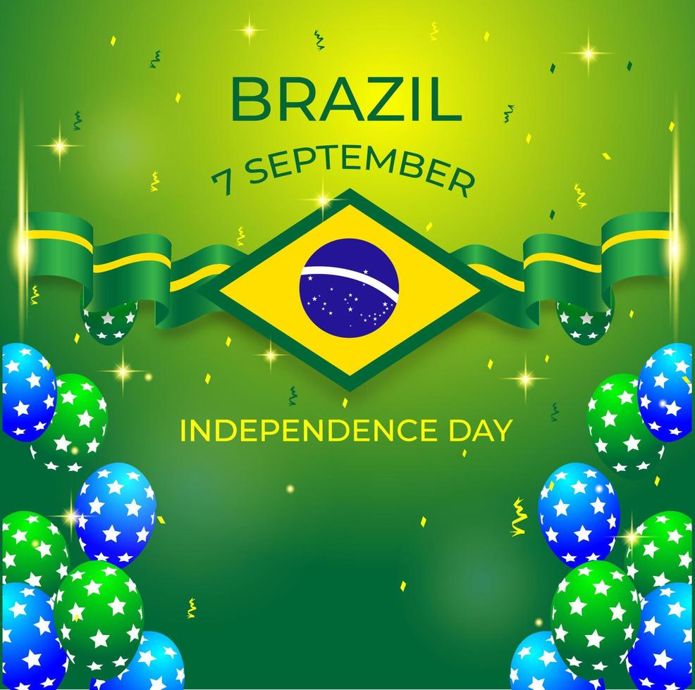 banner feliz día de la independencia brasil con adornos globos y luz estelar vector