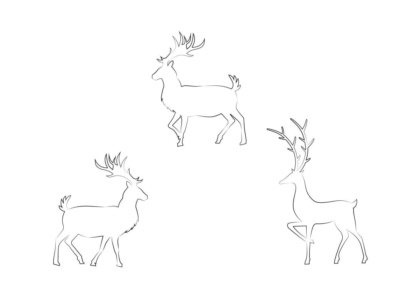 Sketch art of three reindeer in different positions isolated on white background. Vector illustration