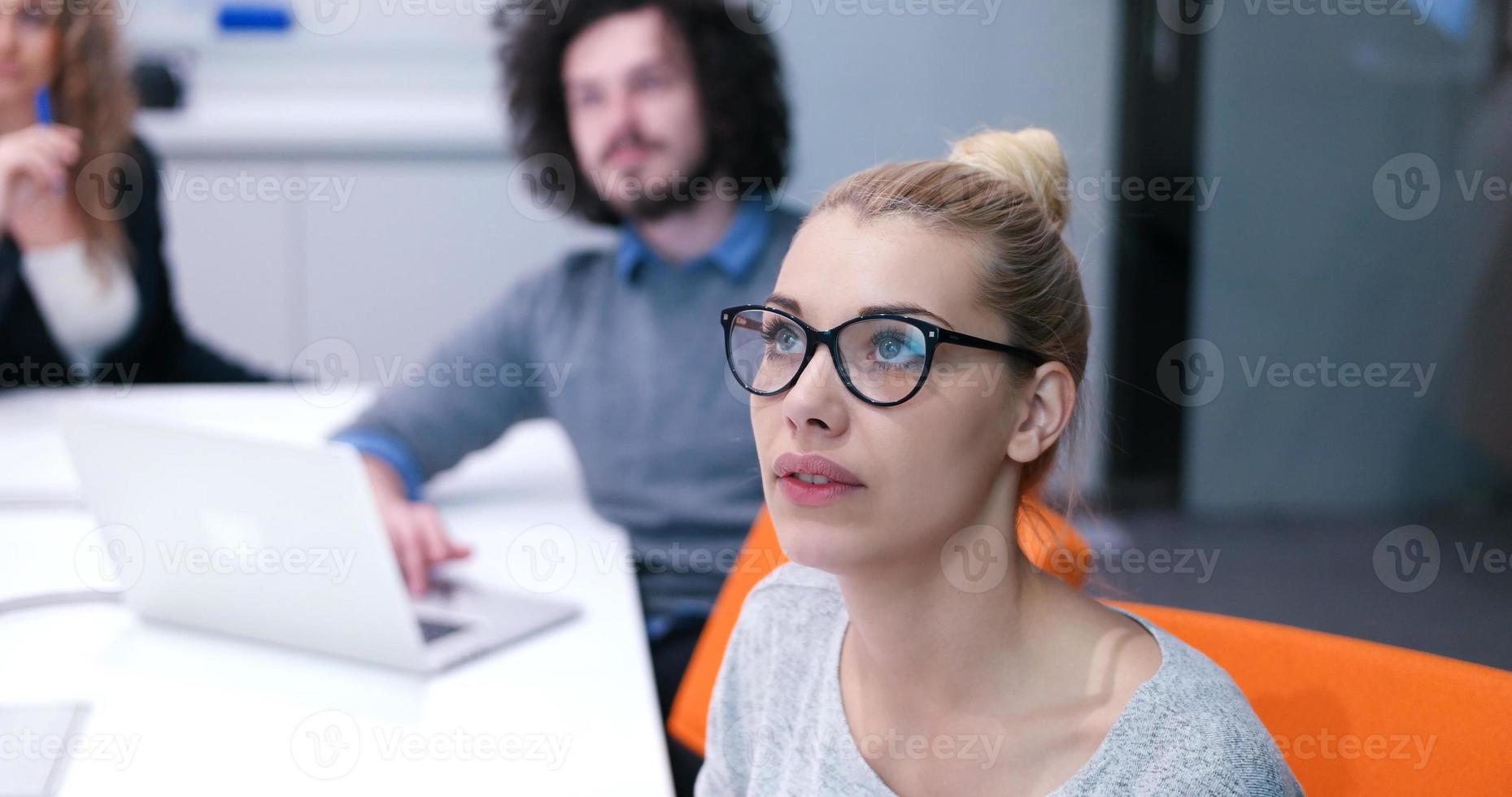 Startup Business Team At A Meeting at modern office building photo