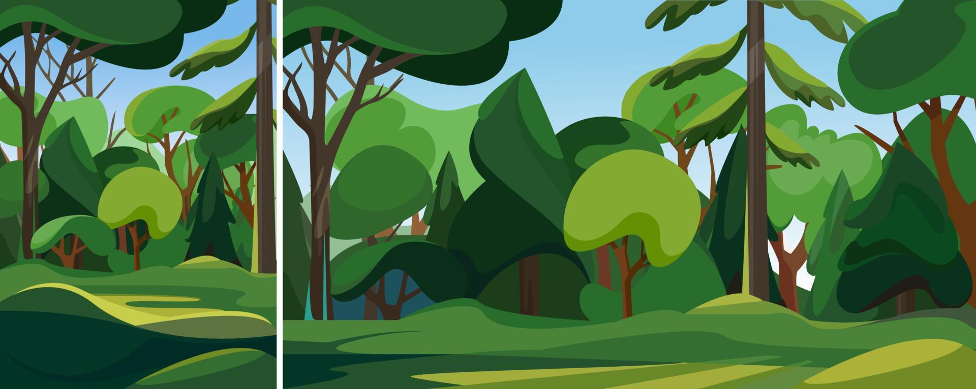 Dense forest in summer season. Natural scenery in different formats. vector