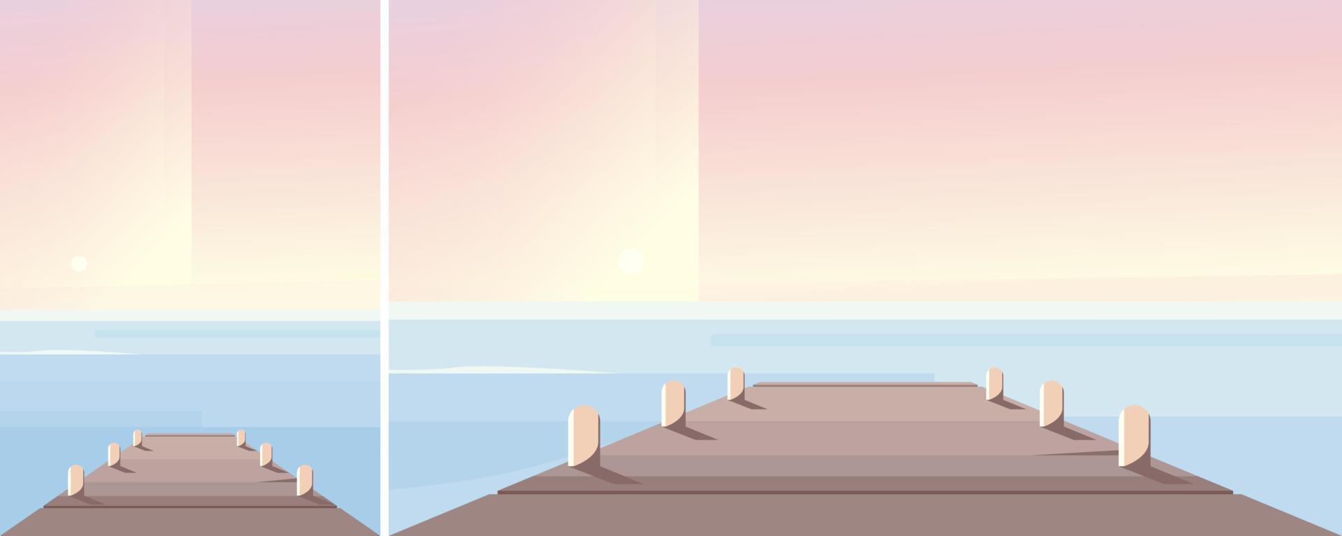 muelle de mar al amanecer. paisajes naturales en diferentes formatos. vector