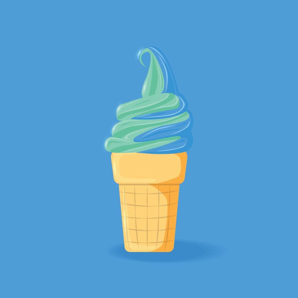 helado de remolino colorido en taza de gofre vector