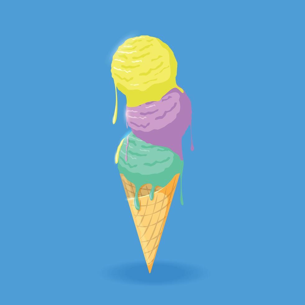 bolas de helado de colores en cono de galleta vector