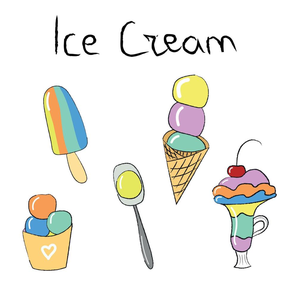 Ice Cream hand drawn doodle set vector