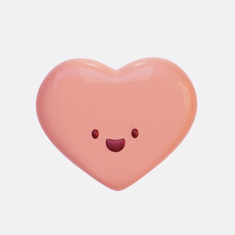 Icono de renderizado de corazón rosa de dibujos animados en 3D. personaje en forma de corazón con cara divertida aislado sobre fondo azul claro. decoración del día de san valentín. ilustración vectorial vector