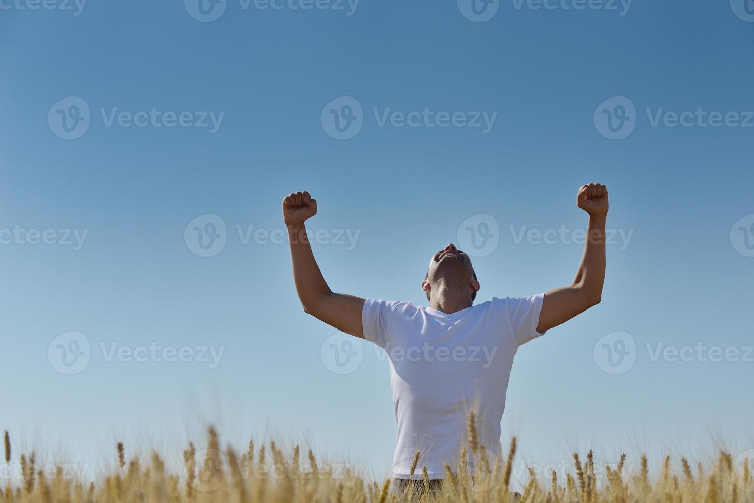 man in wheat field photo