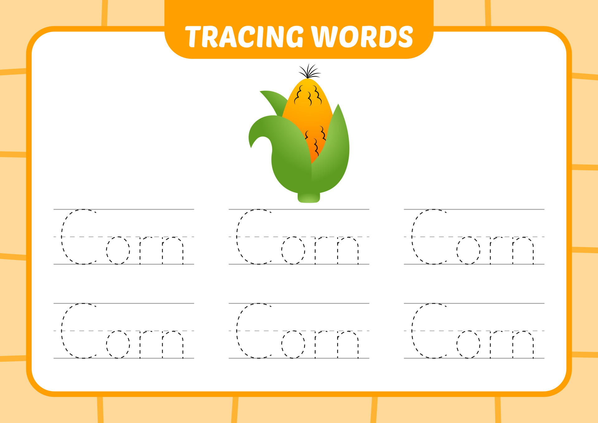 tracing words for kids, corn vector 11258572 Vector Art at Vecteezy