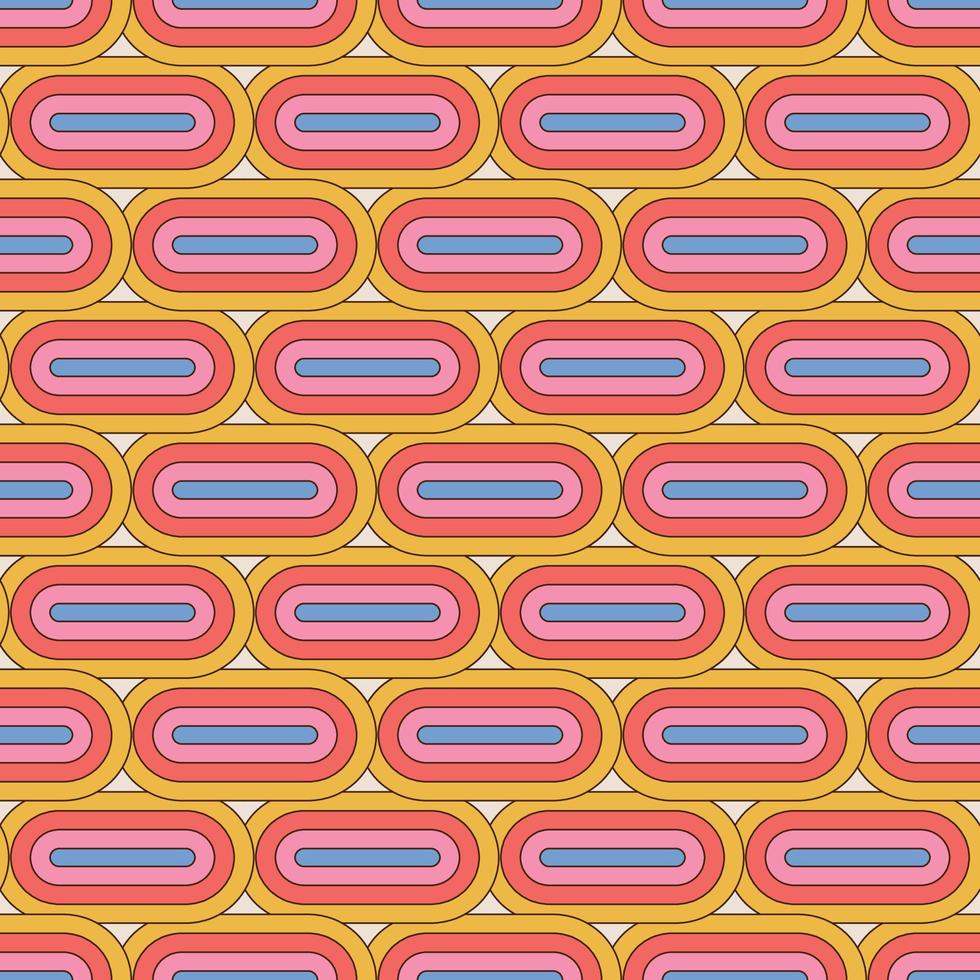 70 s Retro Geometric Seamless Pattern. Abstract 60s and 70s Aesthetic Style. Linear color vector illustration.