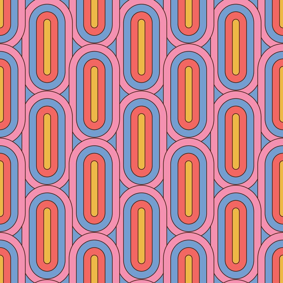 70's Groovy geometric Retro Seamless Pattern. 60s and 70s Aesthetic
