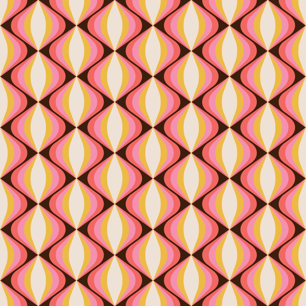 70s Retro Groovy Wavy Seamless Pattern. 60s Vintage style and Aesthetic in warm colors. vector