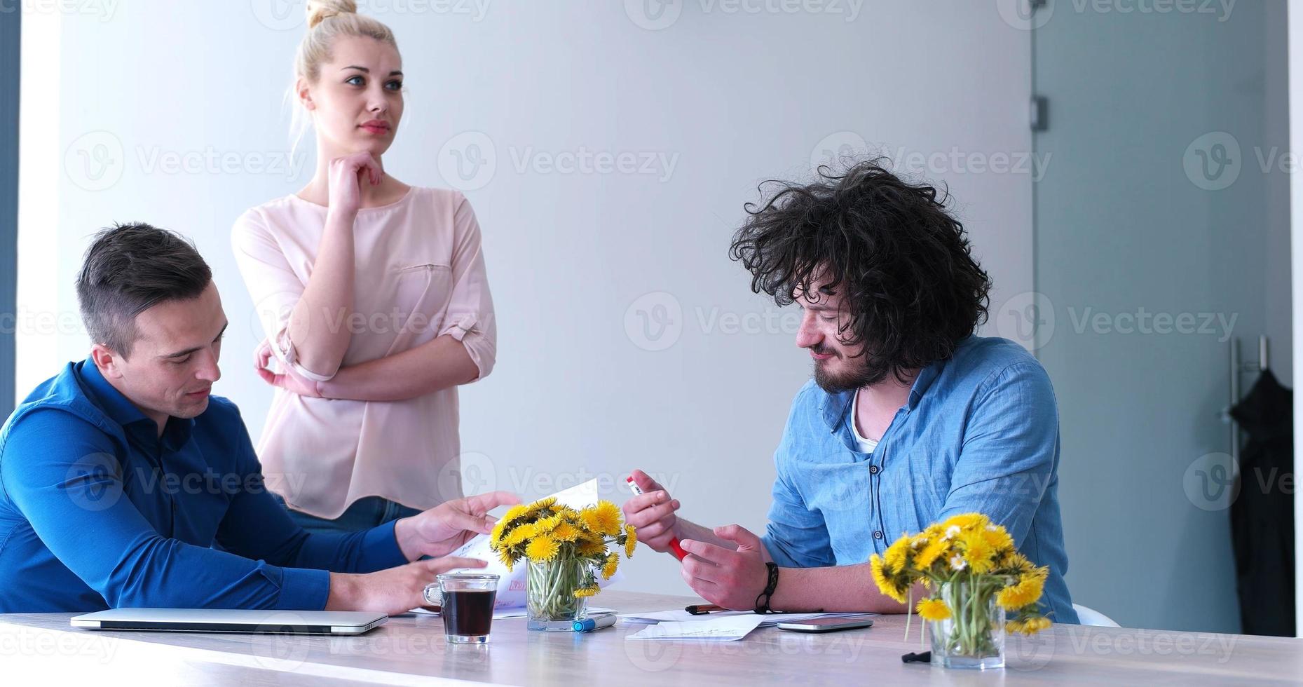 Startup Business Team At A Meeting at modern office building photo