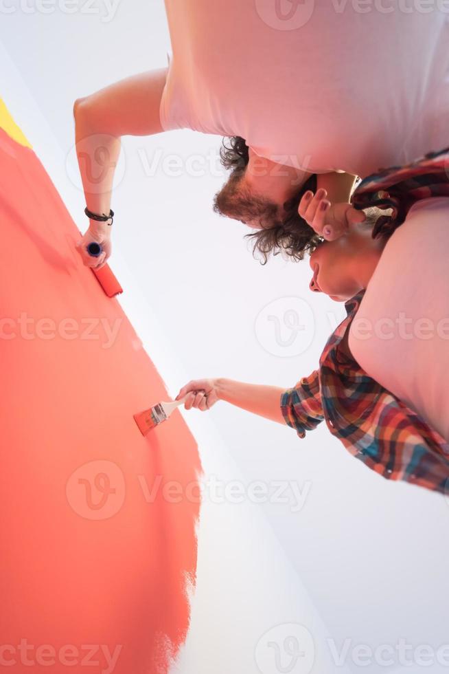 couple painting interior wall photo