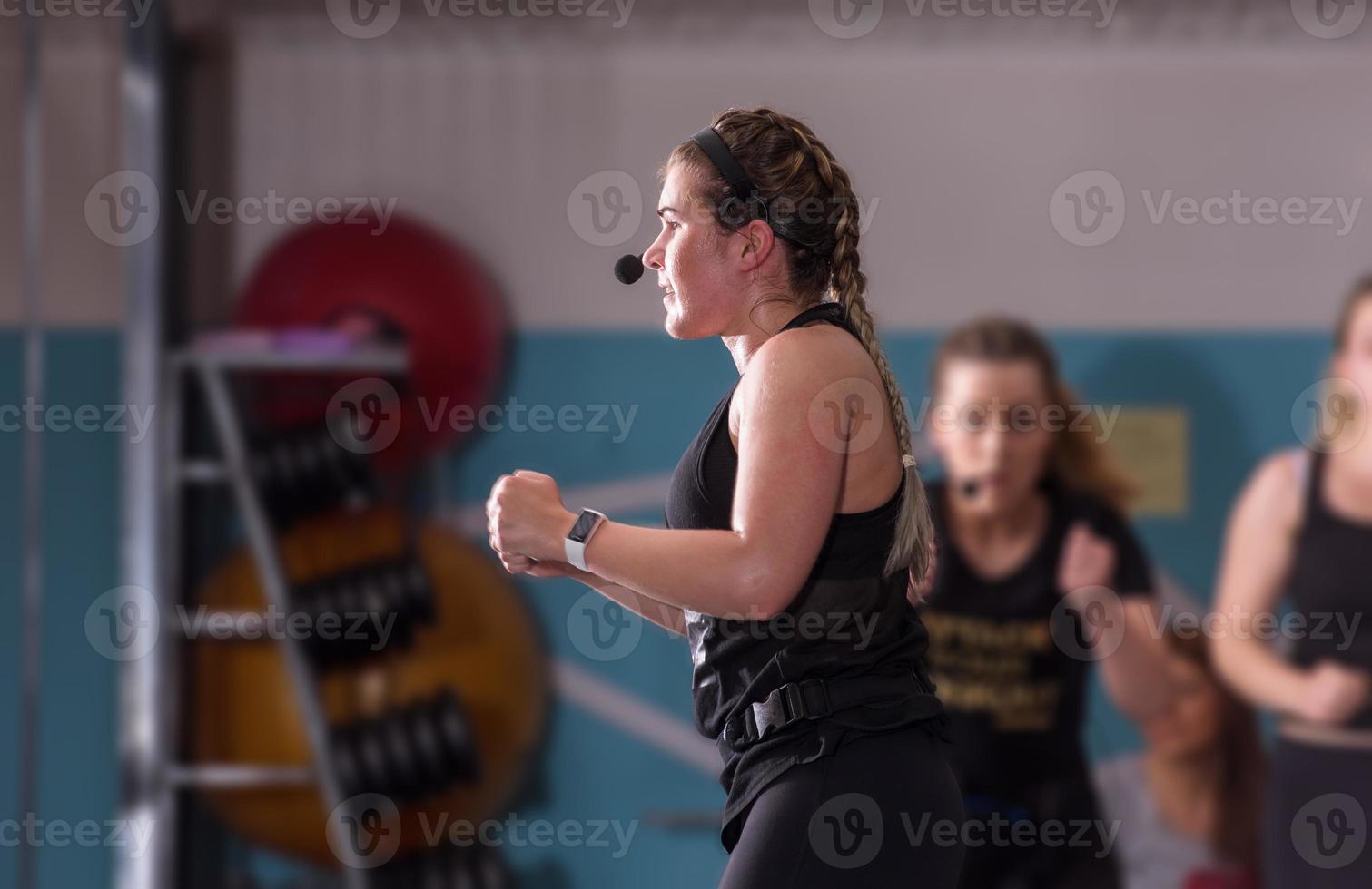 sporty women doing aerobics exercises photo