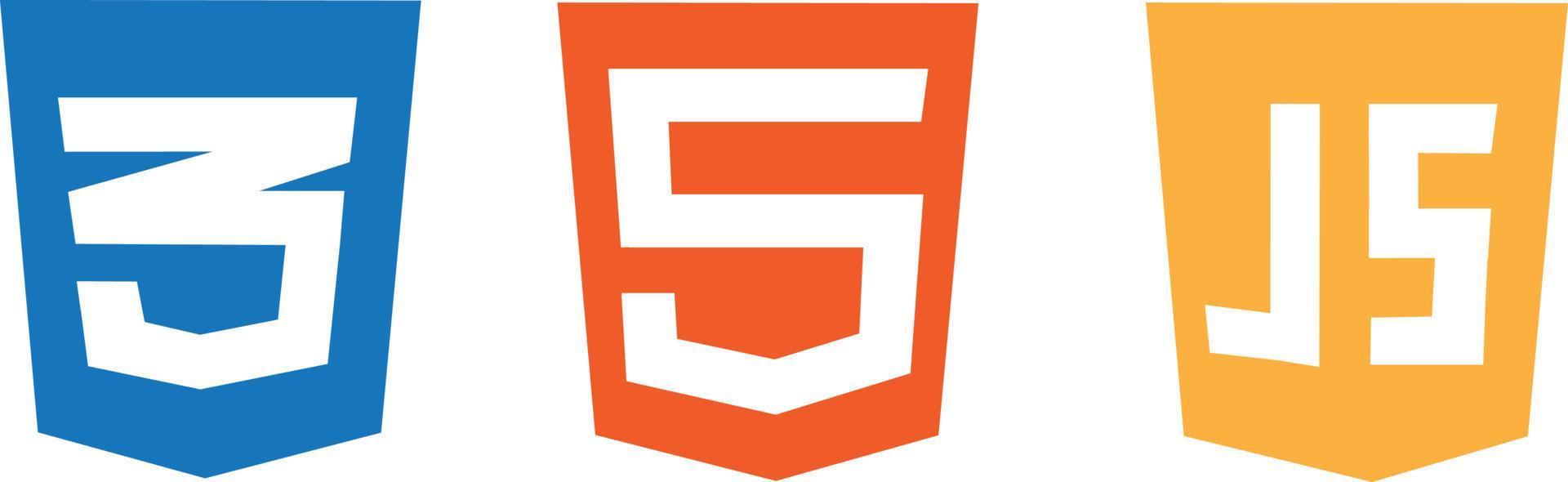 HTML5 CSS3 JS icon set. Web development logo icon set of html, css and javascript, programming symbol. vector